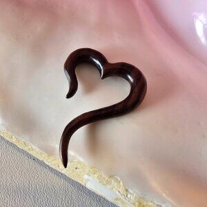 6G Pair of heart shaped carved Narra wood fake gauges plugs